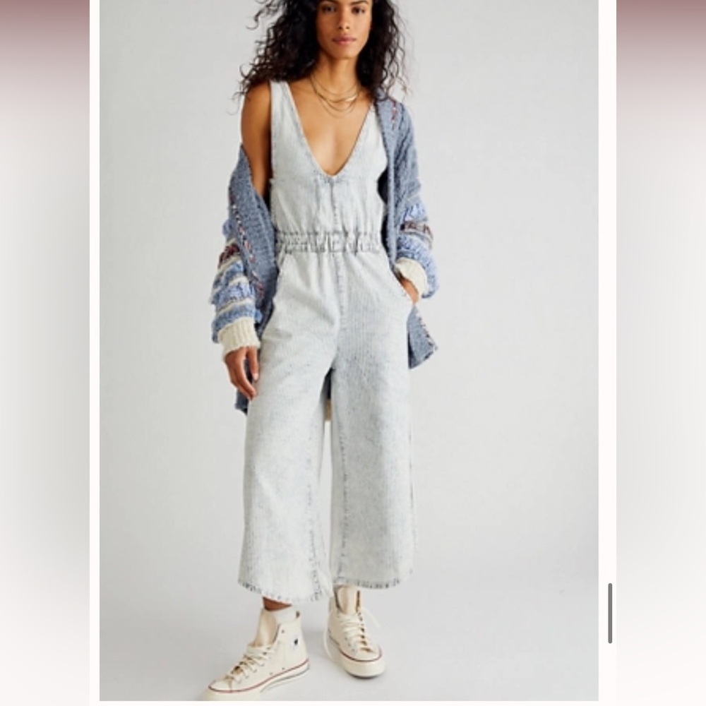Free people railroad wide leg jumpsuit